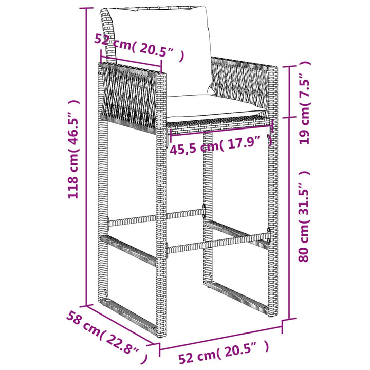 Tuinbarkrukken met kussens 2 st poly rattan zwart