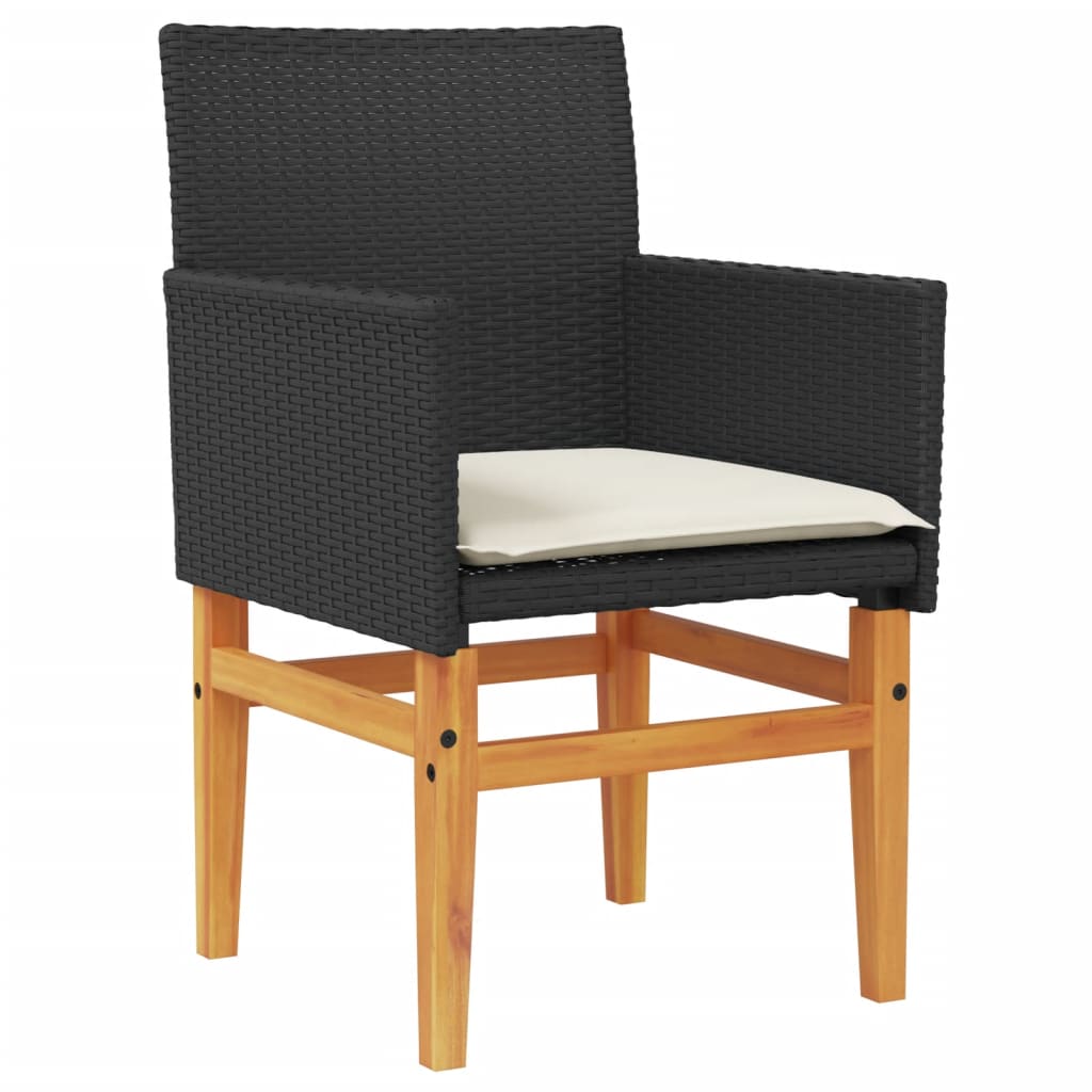 Tuinstoelen 2 st met kussens poly rattan en massief hout zwart