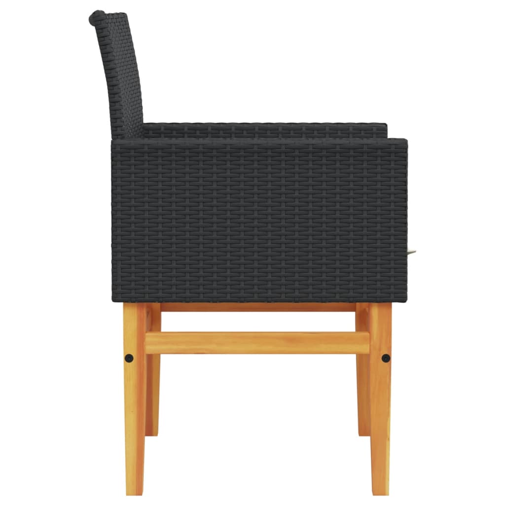 Tuinstoelen 2 st met kussens poly rattan en massief hout zwart