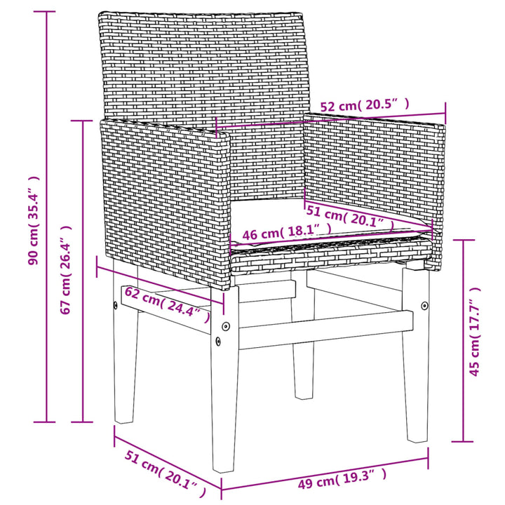 Tuinstoelen 2 st met kussens poly rattan en massief hout zwart