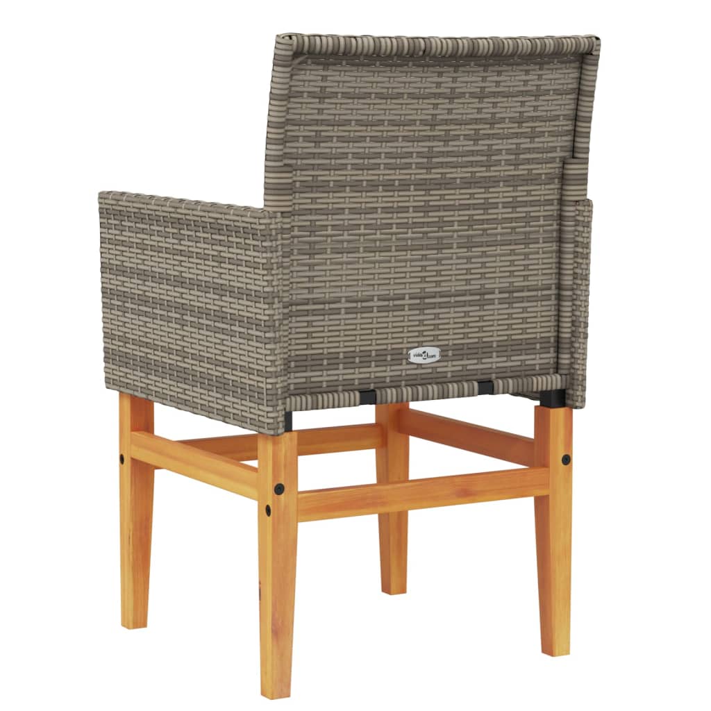 Tuinstoelen 2 st met kussens poly rattan en massief hout grijs