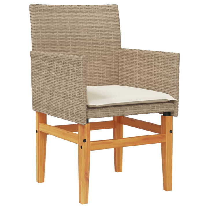 Tuinstoelen 2 st met kussens poly rattan en massief hout beige