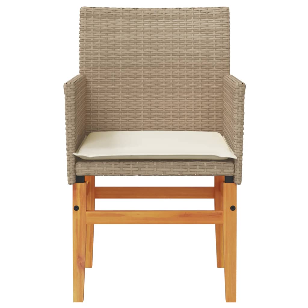 Tuinstoelen 2 st met kussens poly rattan en massief hout beige