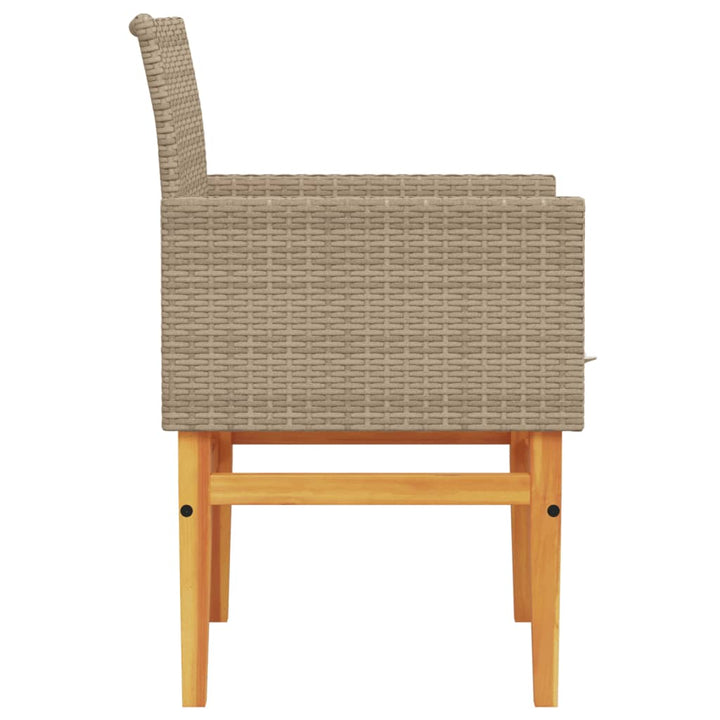 Tuinstoelen 2 st met kussens poly rattan en massief hout beige