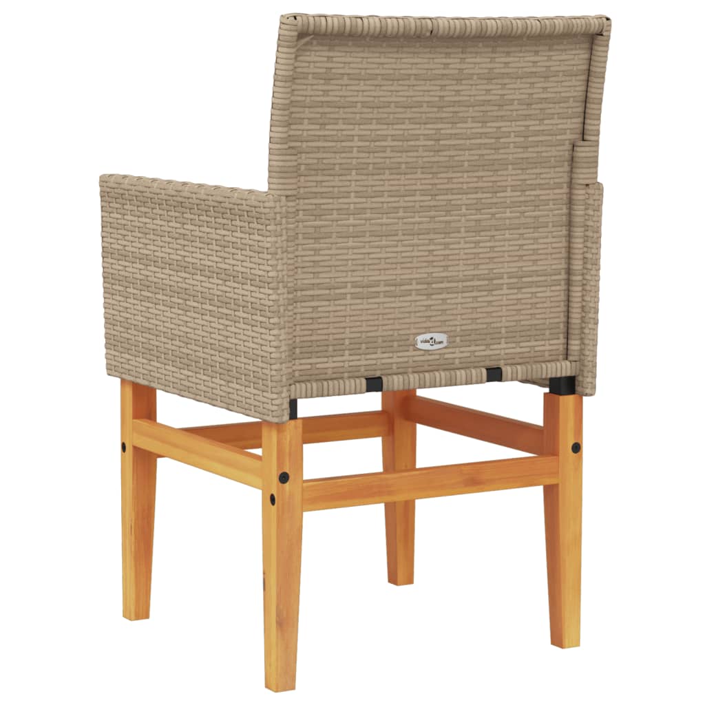 Tuinstoelen 2 st met kussens poly rattan en massief hout beige