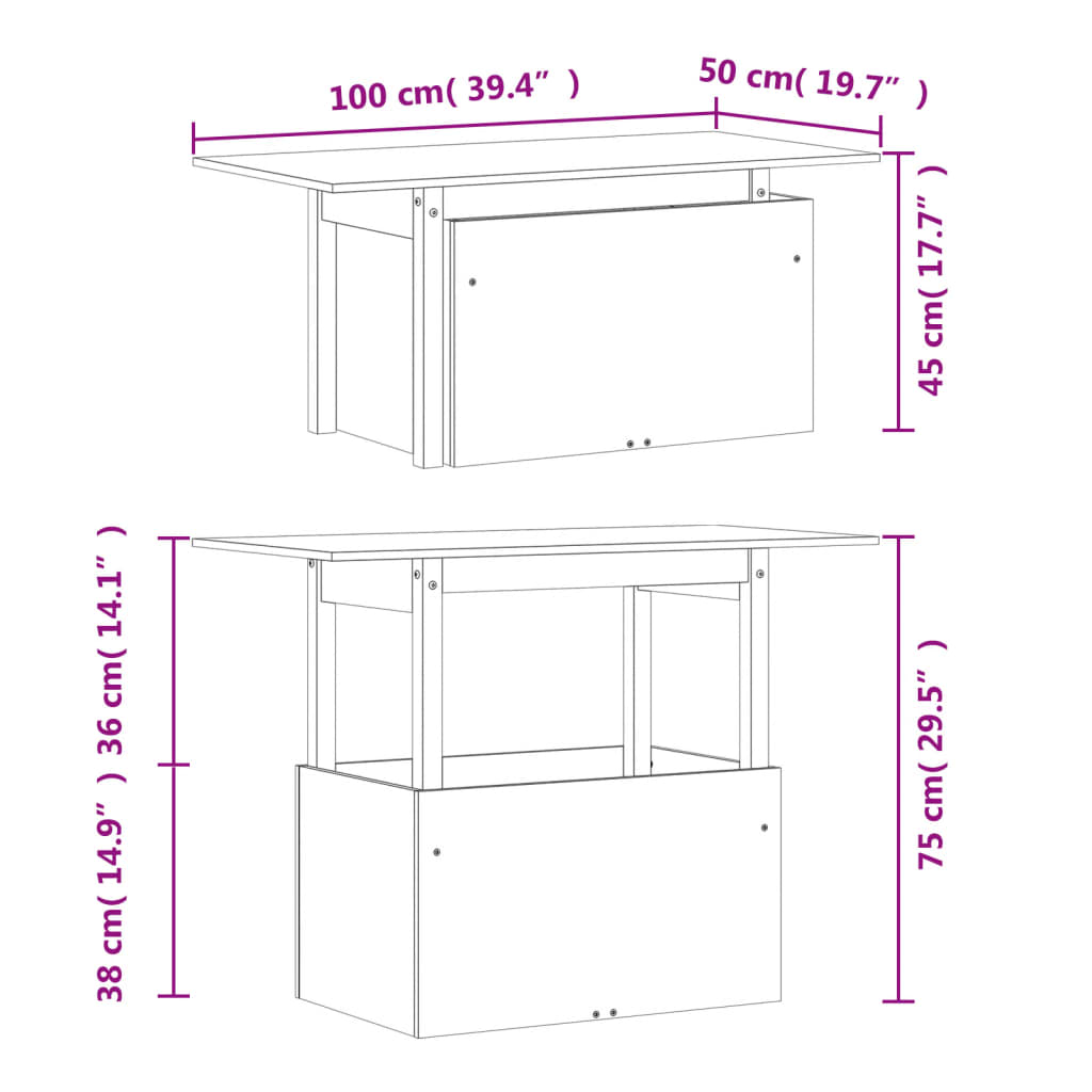 Tuintafel 100x50x75 cm massief grenenhout wasbruin