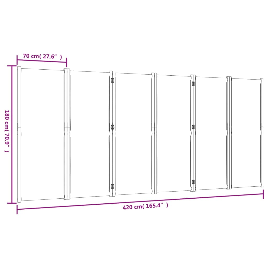 Kamerscherm met 6 panelen 420x180 cm taupe