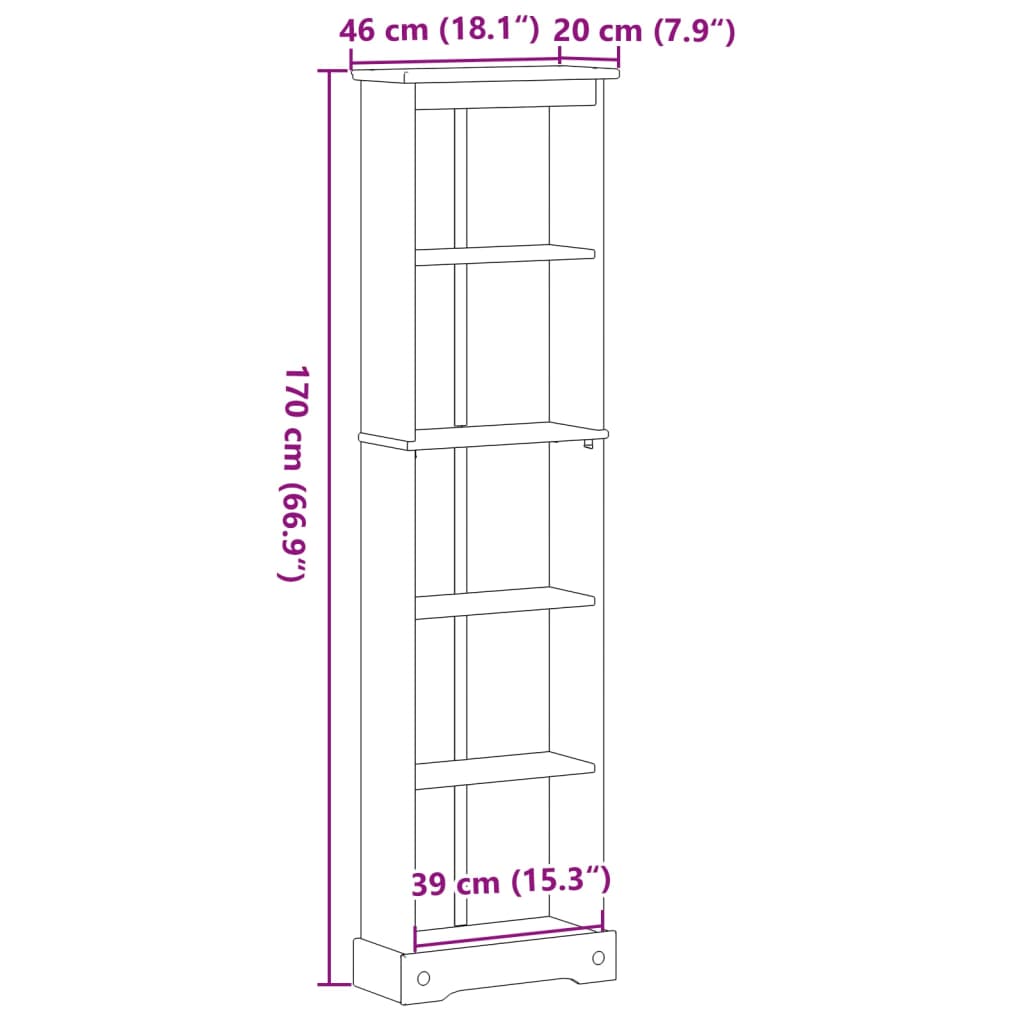 Boekenkast Corona 46x20x170 cm massief groenenhout