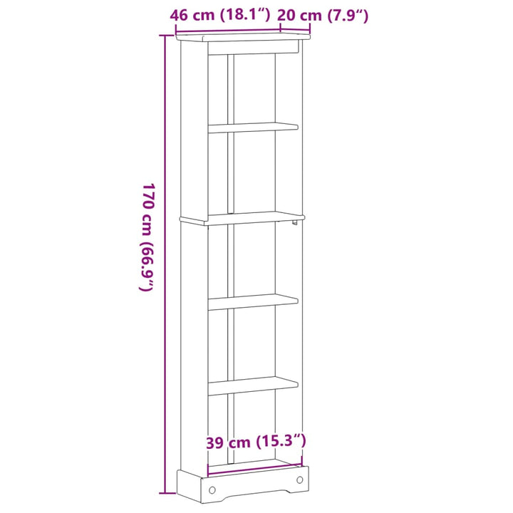 Boekenkast Corona 46x20x170 cm massief groenenhout