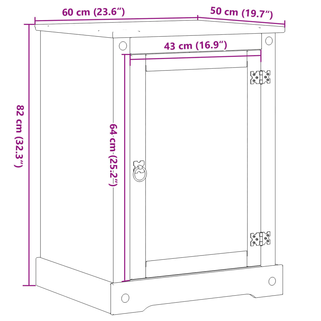 Hifi-meubel Corona 60x50x82 cm massief grenenhout