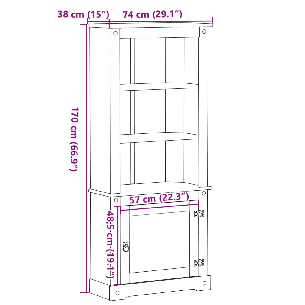 Hoge kast Corona 74x38x170 cm massief grenenhout