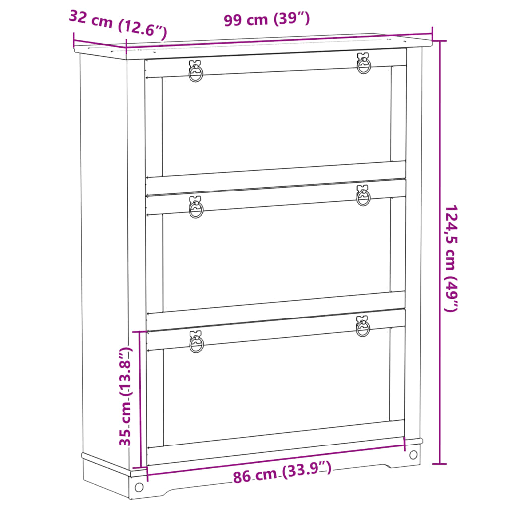 Schoenenkast Corona 99x32x124,5 cm massief groenenhout