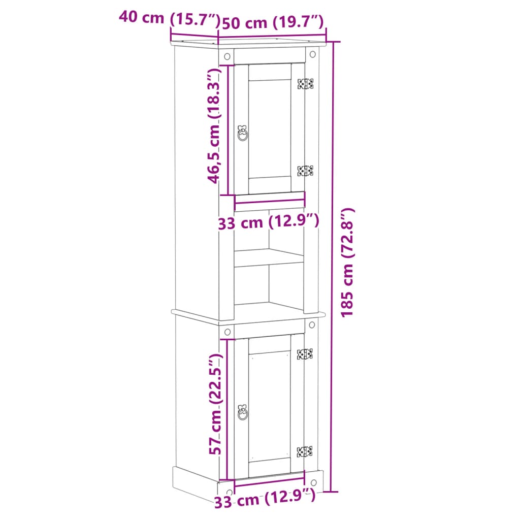 Badkamerkast Corona 50x40x185 cm massief groenenhout