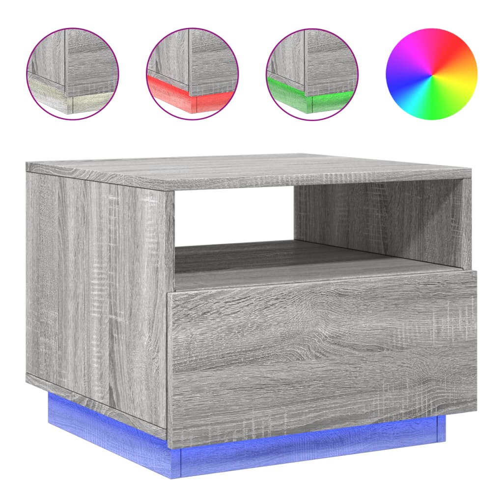 Salontafel met LED-verlichting 50x49x40 cm grijs sonoma eiken