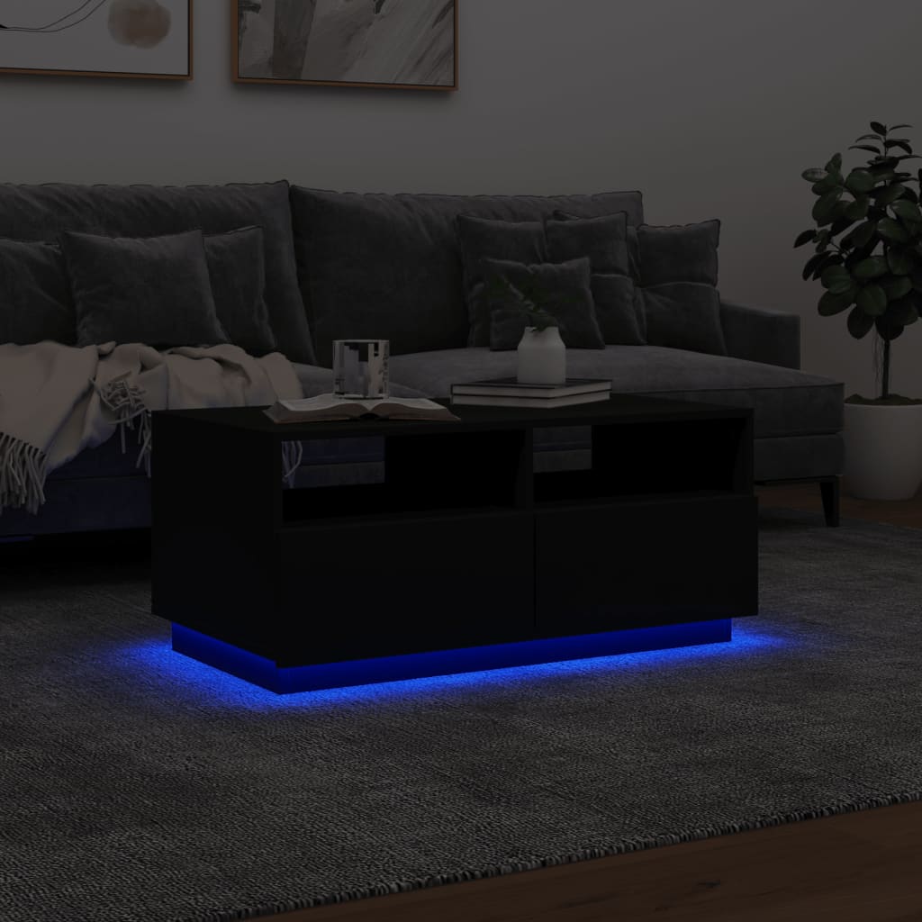 Salontafel met LED-verlichting 90x49x40 cm zwart