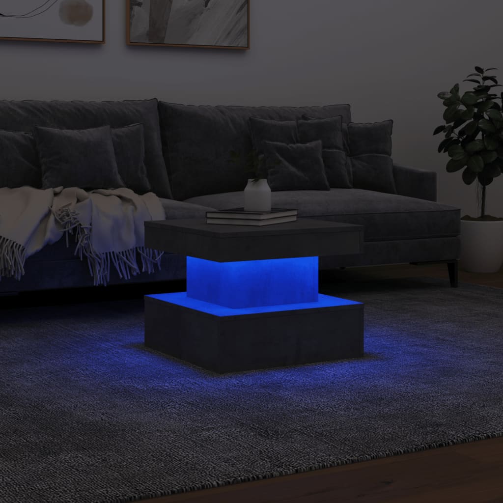 Salontafel met LED-verlichting 50x50x40 cm betongrijs