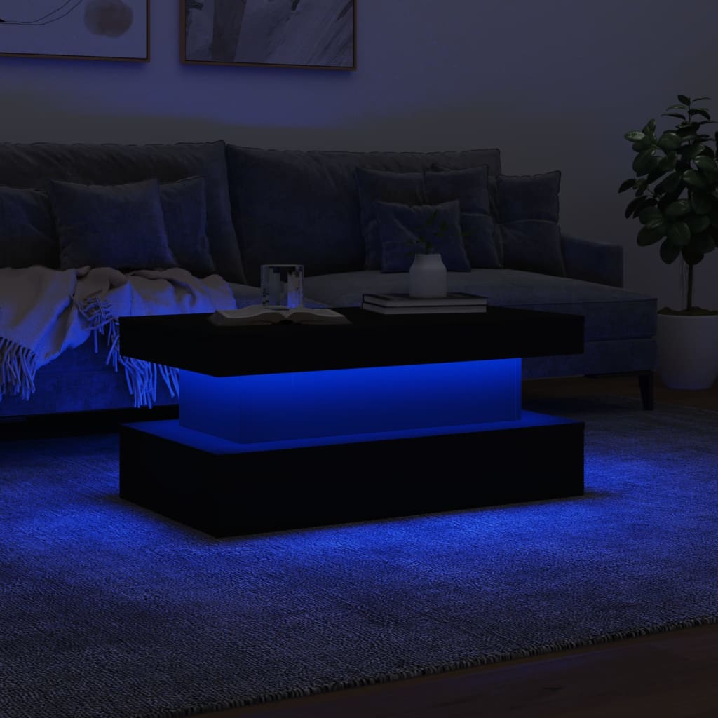 Salontafel met LED-verlichting 90x50x40 cm zwart