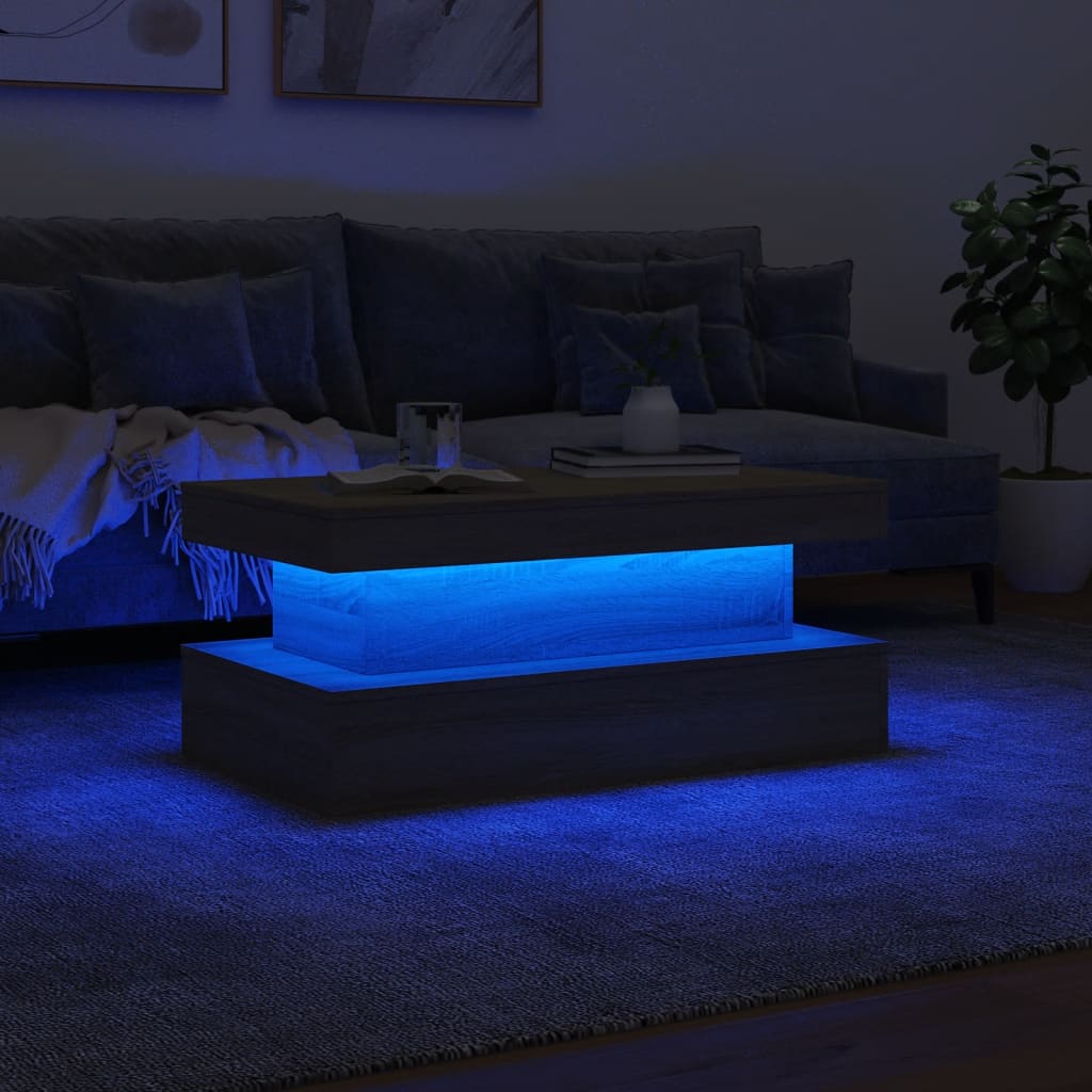 Salontafel met LED-verlichting 90x50x40 cm sonoma eikenkleurig