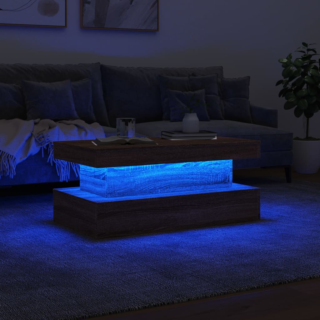 Salontafel met LED-verlichting 90x50x40 cm bruineikenkleurig