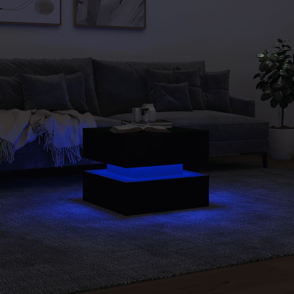 Salontafel met LED-verlichting 50x50x40 cm zwart