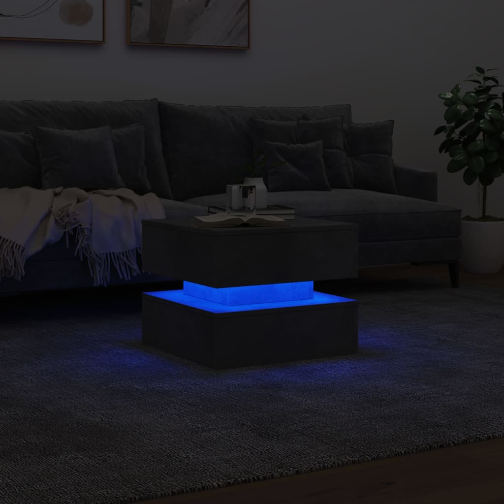 Salontafel met LED-verlichting 50x50x40 cm betongrijs