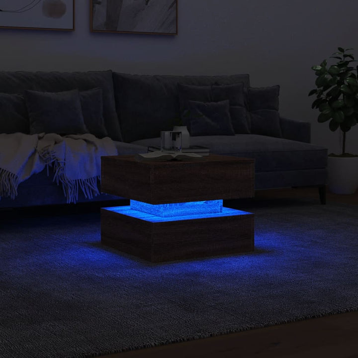 Salontafel met LED-verlichting 50x50x40 cm bruin eikenkleur