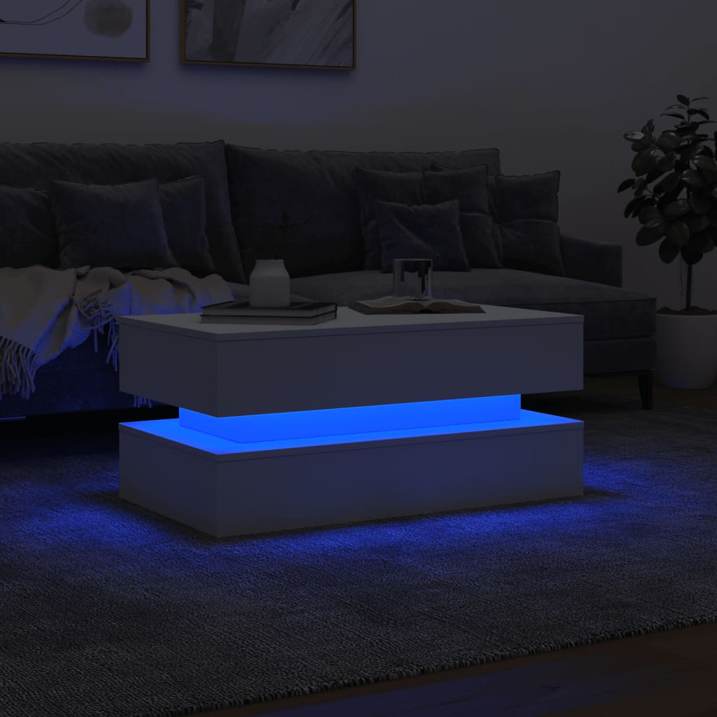 Salontafel met LED-verlichting 90x50x40 cm wit