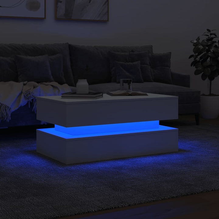 Salontafel met LED-verlichting 90x50x40 cm wit