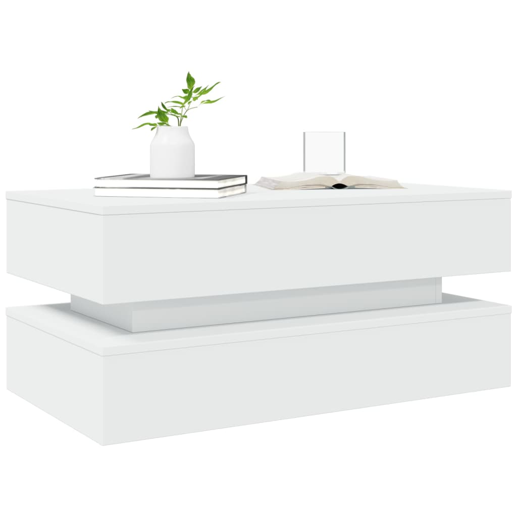 Salontafel met LED-verlichting 90x50x40 cm wit