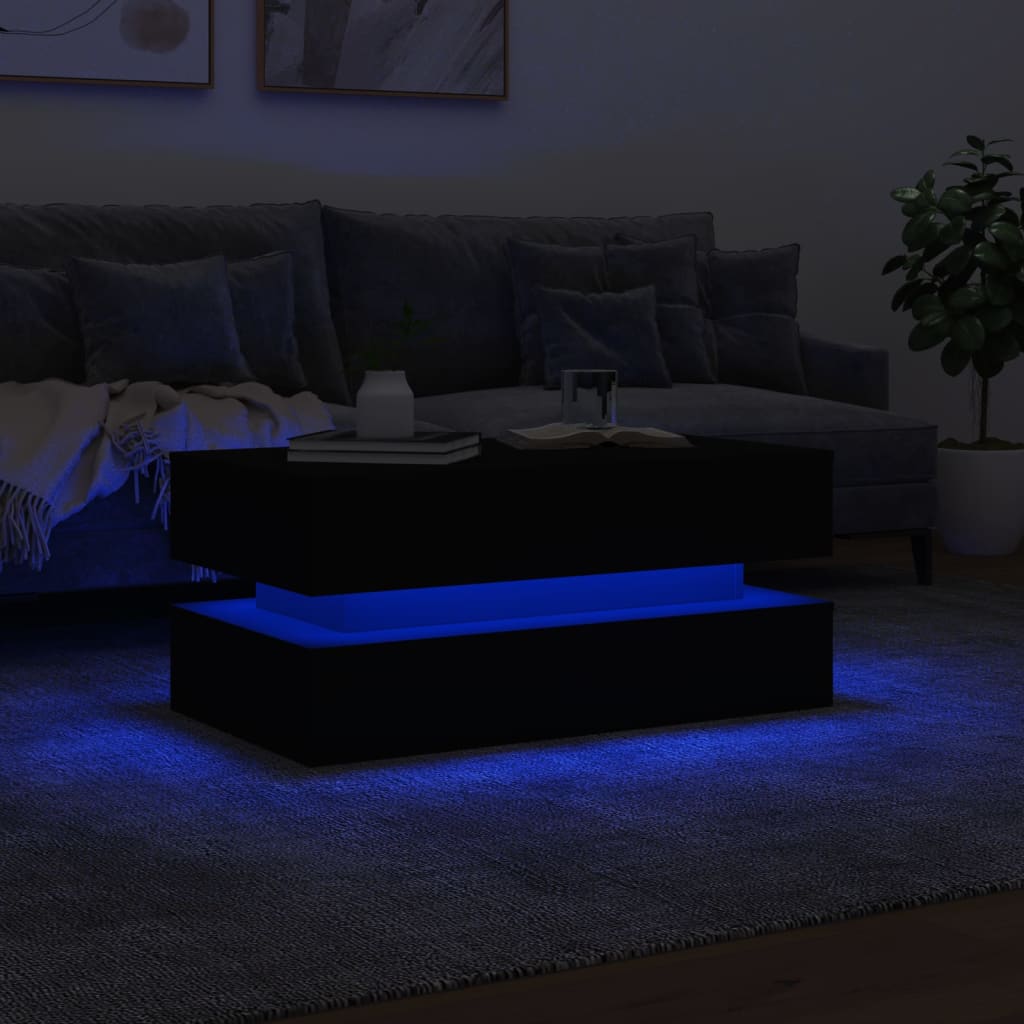 Salontafel met LED-verlichting 90x50x40 cm zwart