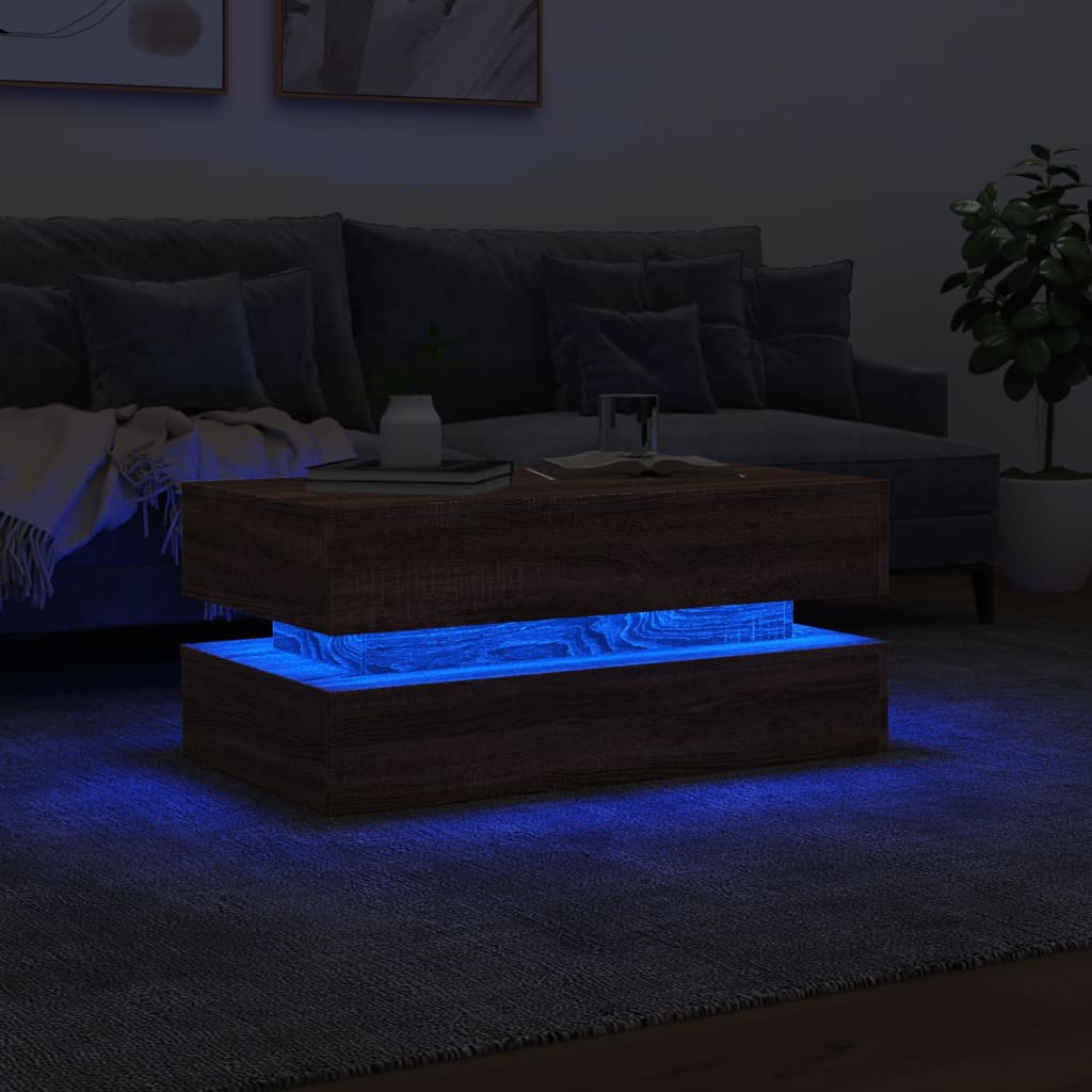 Salontafel met LED-verlichting 90x50x40 cm bruineikenkleurig