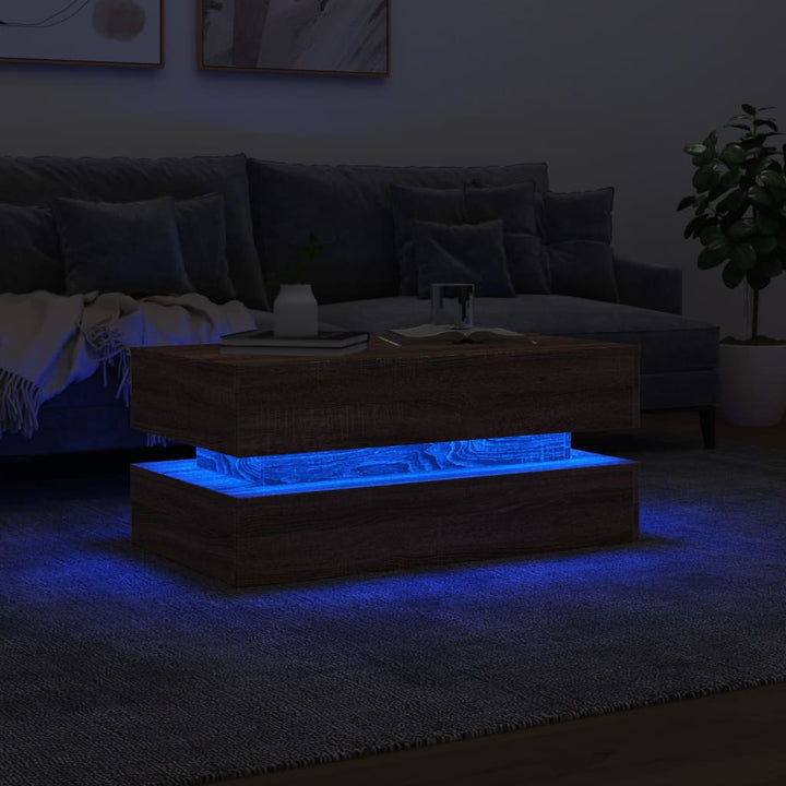 Salontafel met LED-verlichting 90x50x40 cm bruineikenkleurig