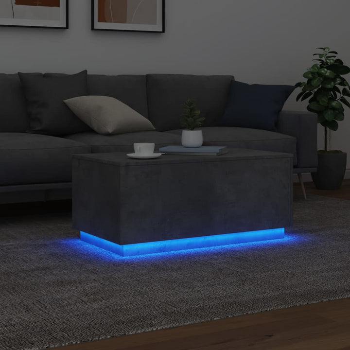 Salontafel met LED-verlichting 90x50x40 cm betongrijs