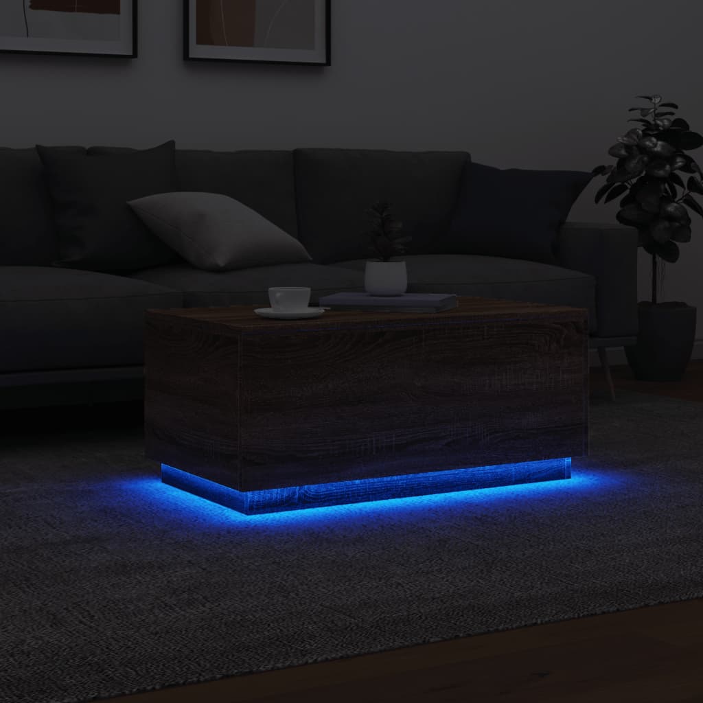 Salontafel met LED-verlichting 90x50x40 cm bruineikenkleurig