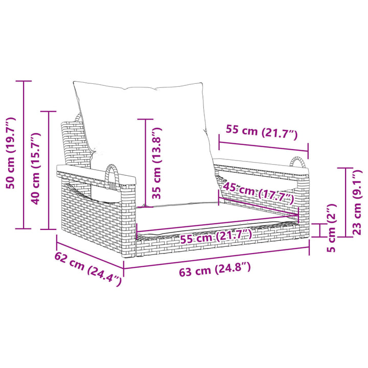 Schommelbank met kussens 63x62x40 cm poly rattan beige