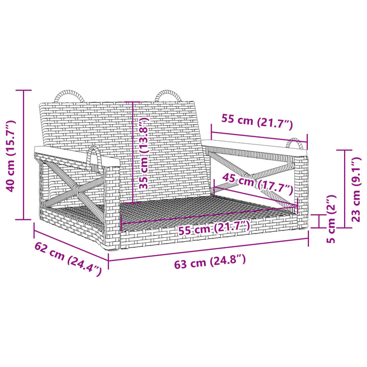 Schommelbank 63x62x40 cm poly rattan zwart