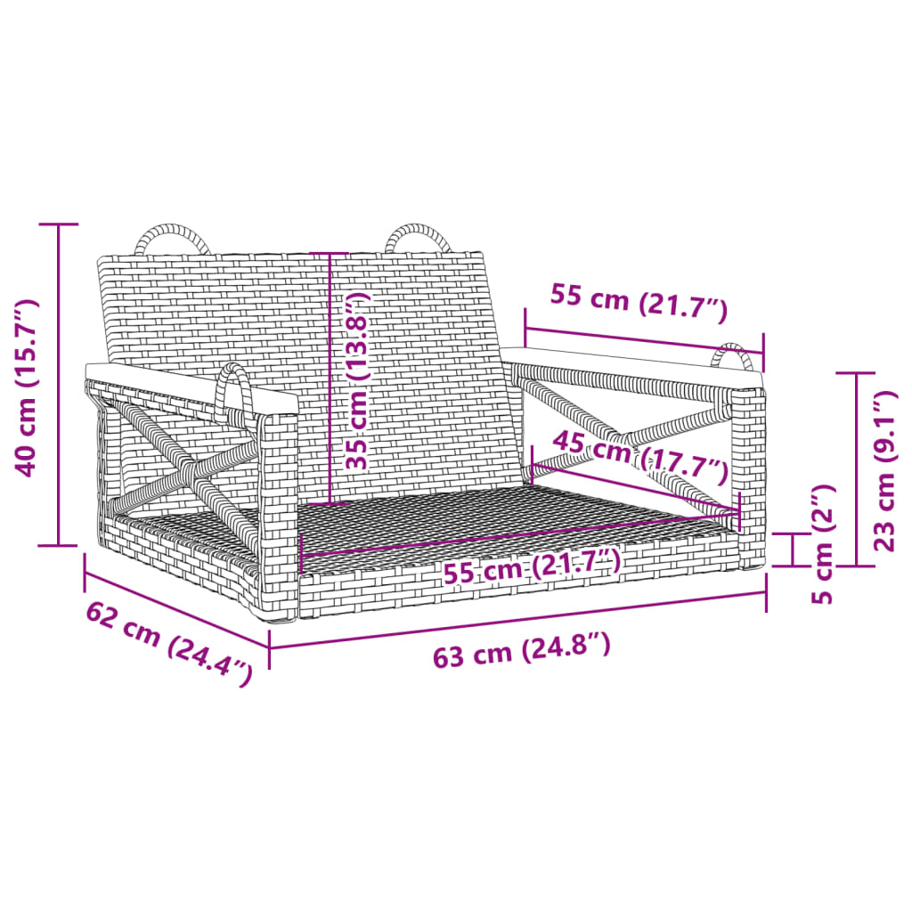 Schommelbank 63x62x40 cm poly rattan beige