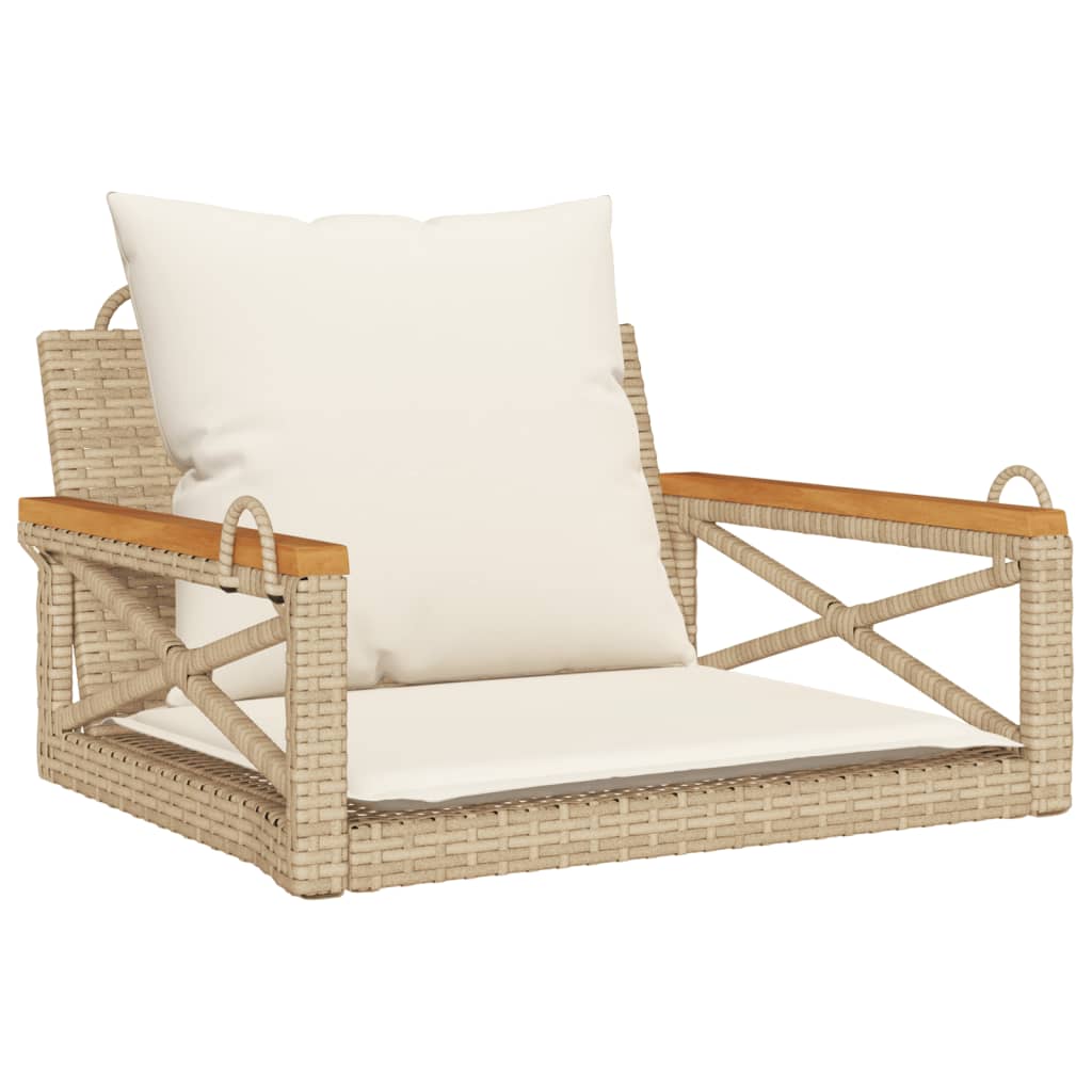 Schommelbank met kussens 63x62x40 cm poly rattan beige