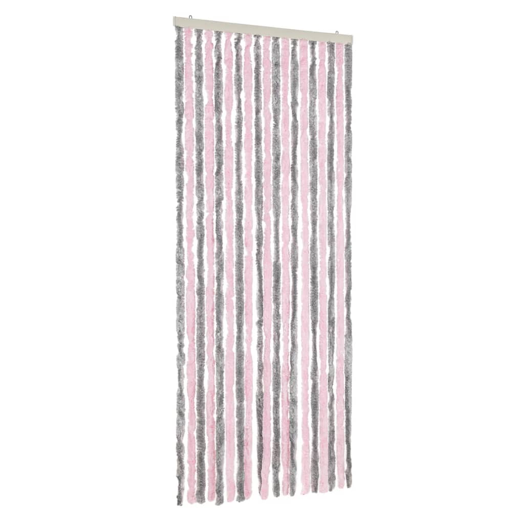 Vliegengordijn 56x185 cm chenille zilvergrijs en roze