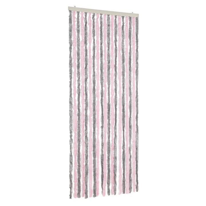 Vliegengordijn 56x185 cm chenille zilvergrijs en roze