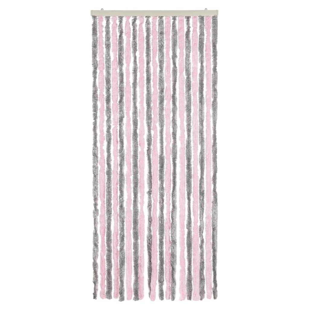 Vliegengordijn 56x185 cm chenille zilvergrijs en roze