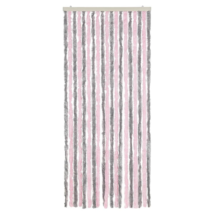 Vliegengordijn 56x185 cm chenille zilvergrijs en roze