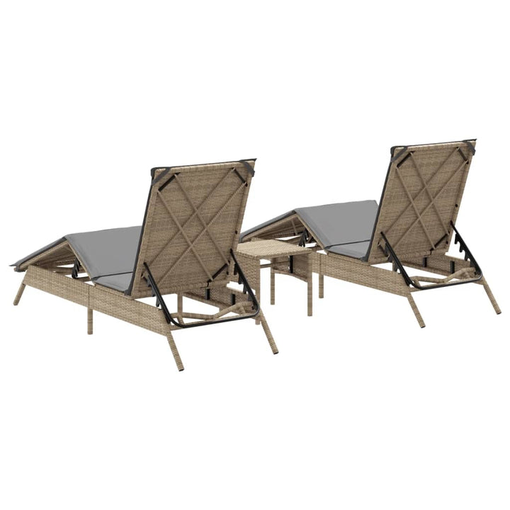 Ligstoelen 2 st met tafel poly rattan beige