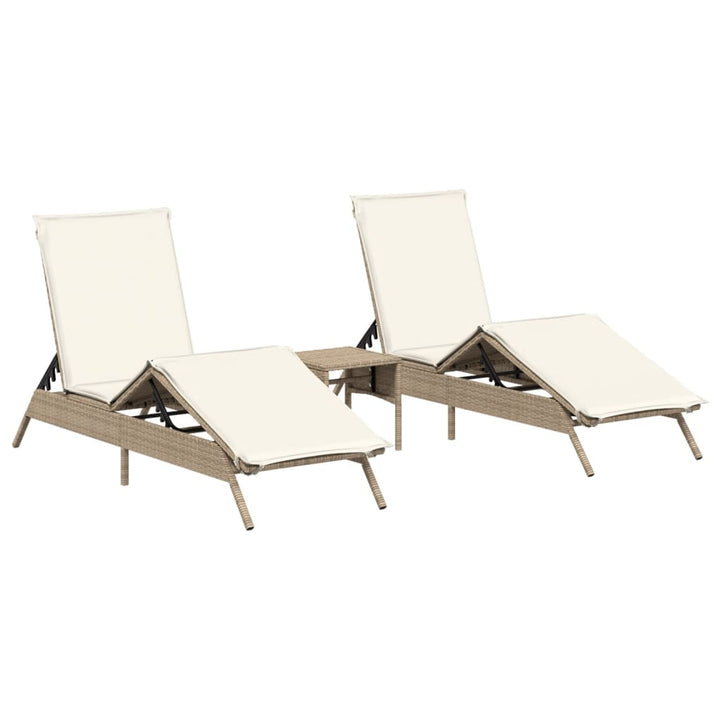 Ligstoelen 2 st met tafel poly rattan beige