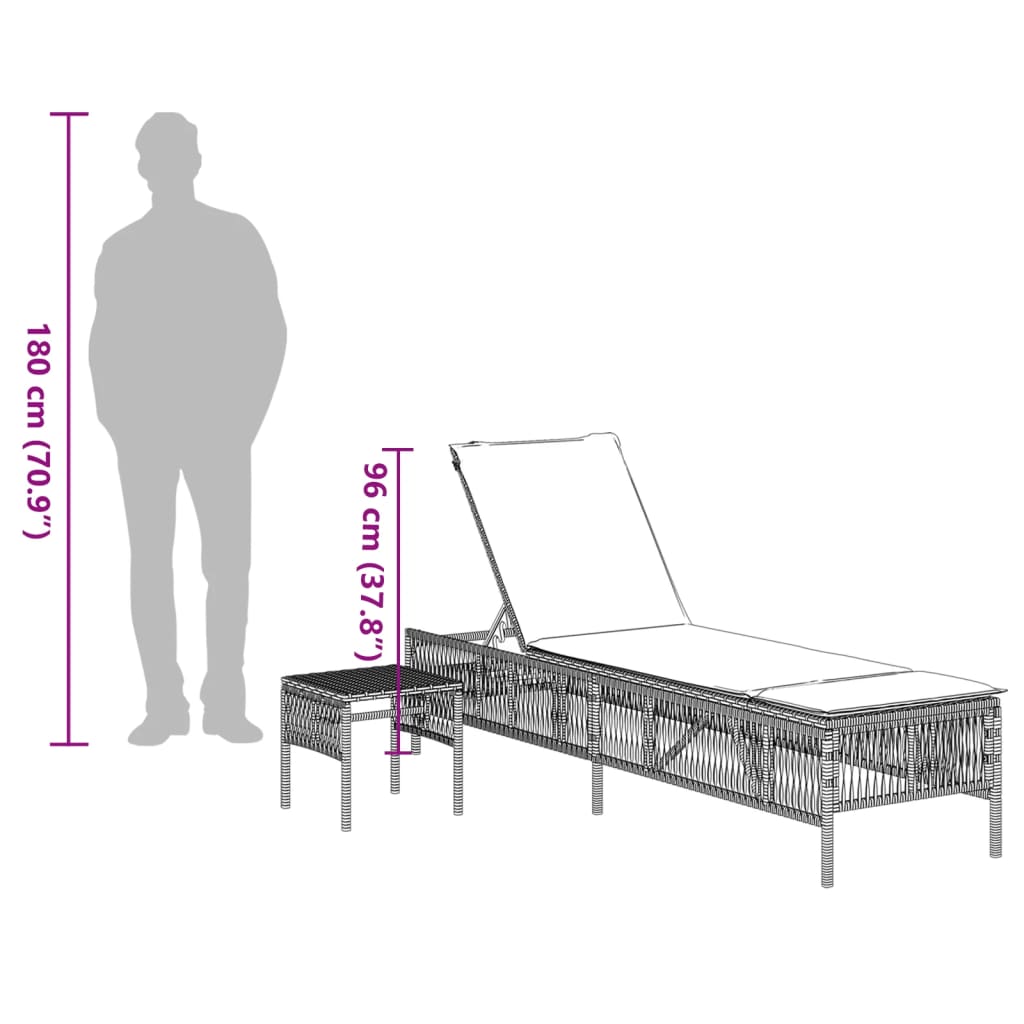 Ligstoelen 2 st met tafel poly rattan beige