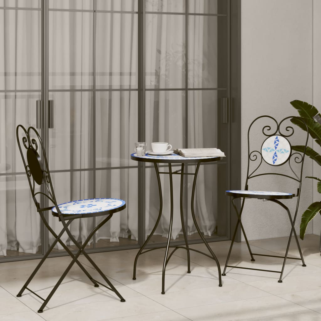 Bistrostoelen 2 st inklapbaar keramiek blauw en wit