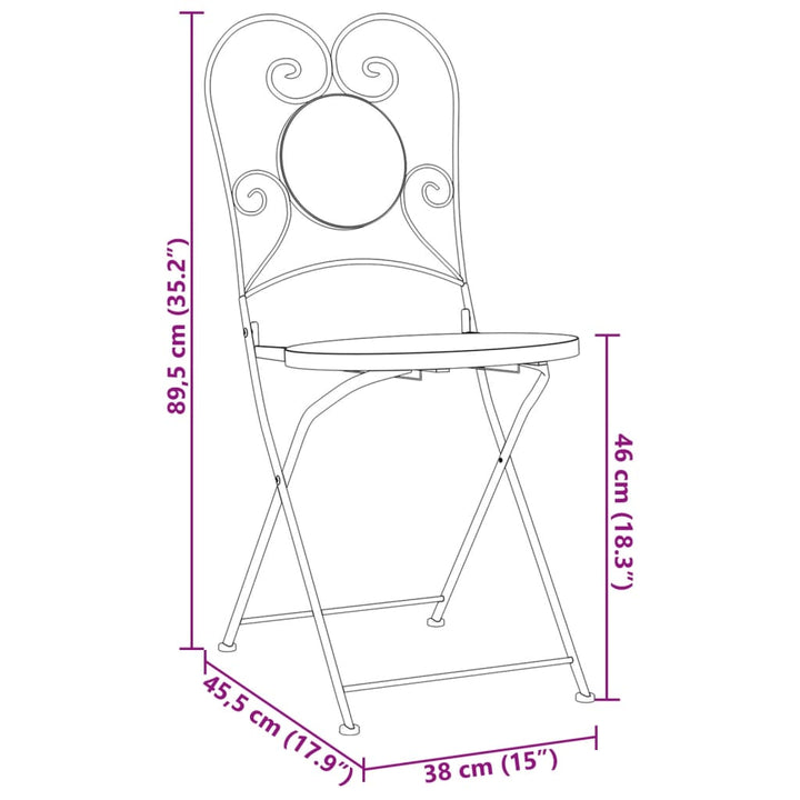 Bistrostoelen 2 st inklapbaar keramiek blauw en wit