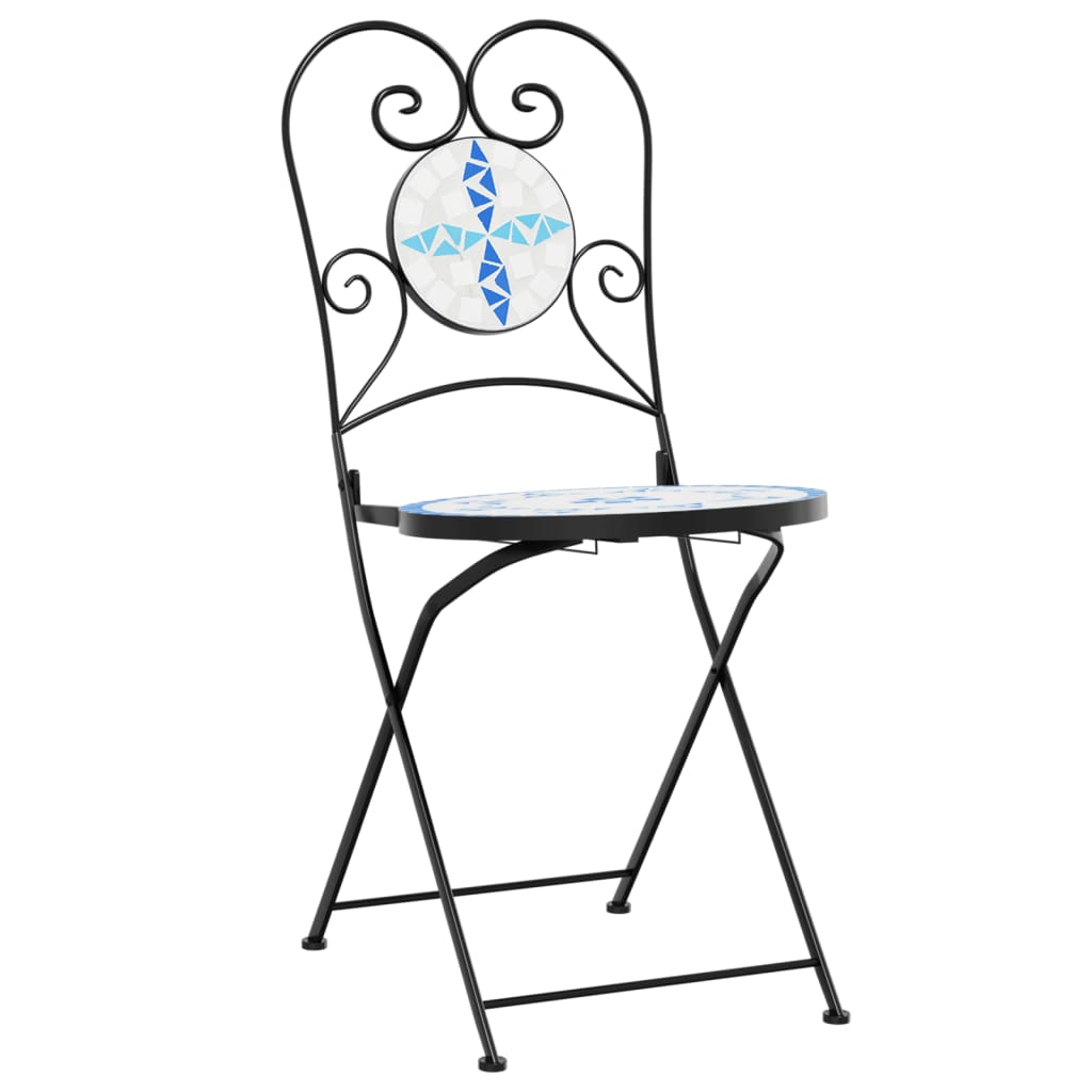 Bistrostoelen 2 st inklapbaar keramiek blauw en wit