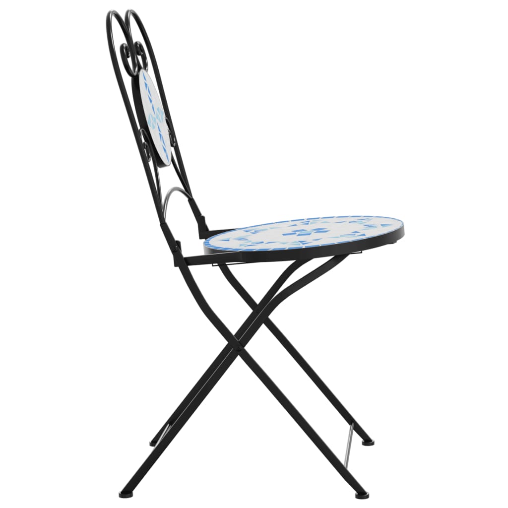 Bistrostoelen 2 st inklapbaar keramiek blauw en wit