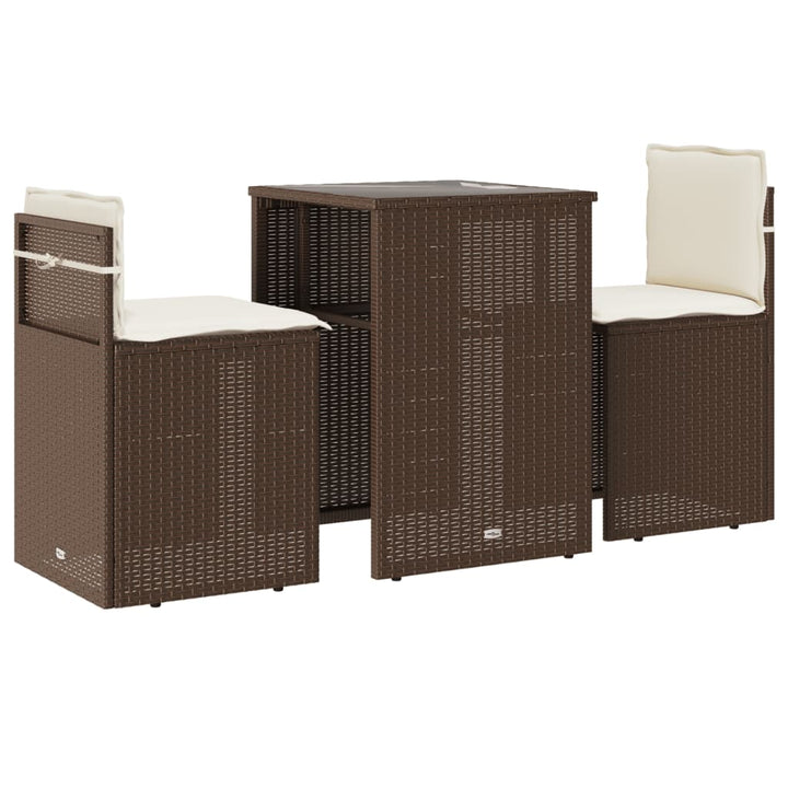 3-delige Bistroset met kussens poly rattan bruin